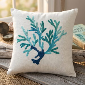 Layered Coral Appliqué Cushion